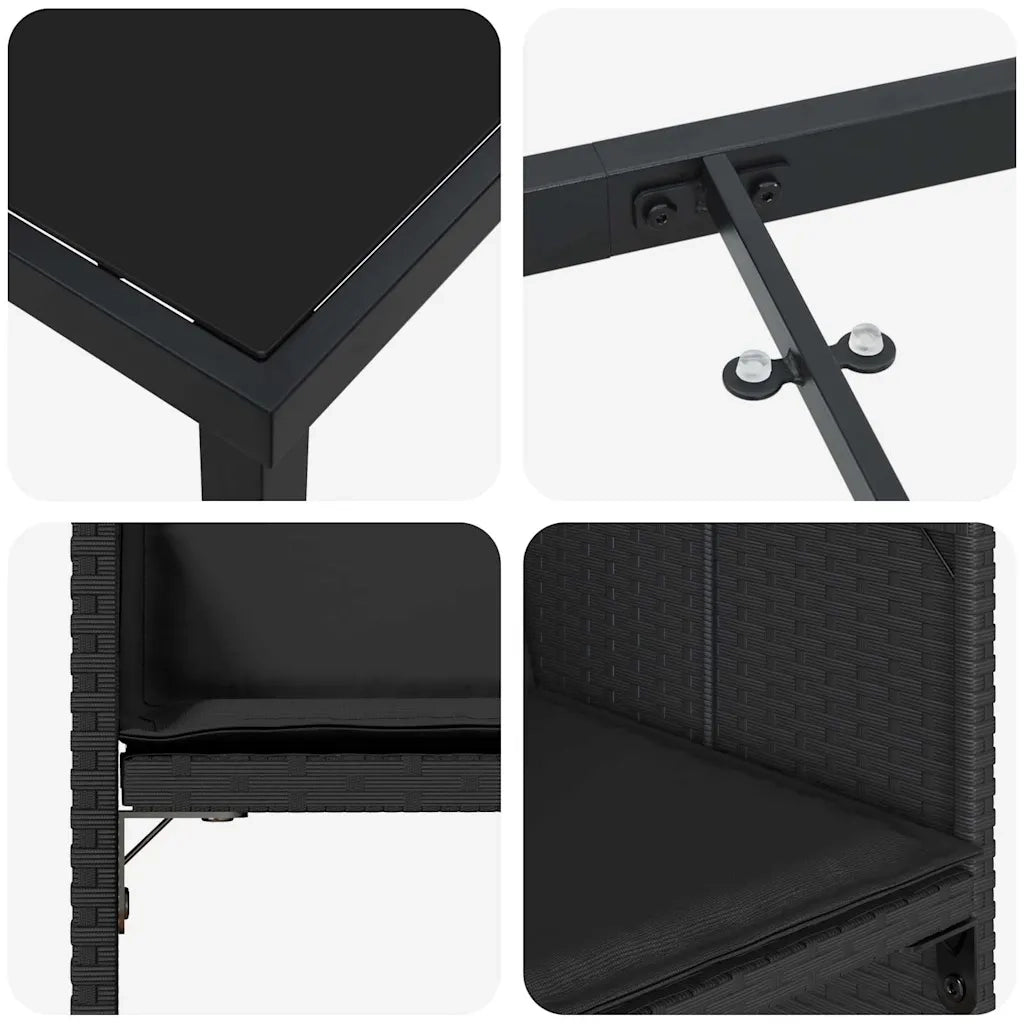 Set da Pranzo per Giardino con cuscino 5 pcs Nero polyrattan 3379976