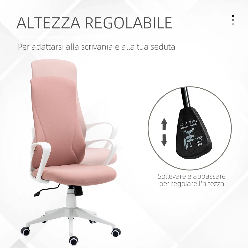 Sedia da Ufficio Ergonomica e Imbottita con Altezza Regolabile e Dondolo. 62x56x110-119.5 cm. Rosa