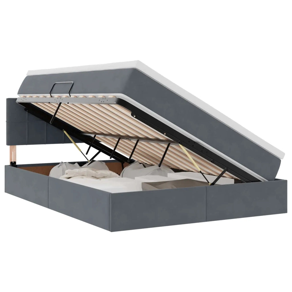 Letto con contenitore e LED Grigio scuro 140 x 200 cm Velluto 3371398