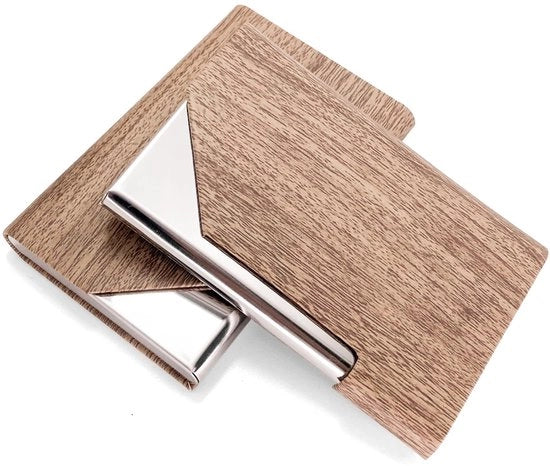 Set di cartelle da visita in acciaio inossidabile - 2 pezzi - Copertura in PU - Adatto per 25 cartelle - Compatta - Elegante 95×65×15mm - Porta cartelle