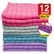 Trade Shop - 12 Panni Microfibra 50x70 Cm Senza Asola Panno Pulizia Multiuso Lava Pavimenti -