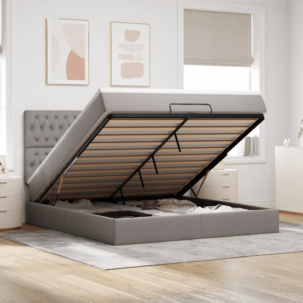 Struttura Letto Pouf con Materasso Tortora 180x200cm in Tessuto