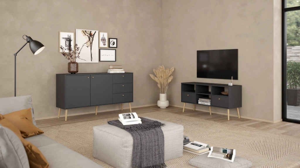 Mobile porta TV Conte, Credenza da soggiorno, Armadio basso per TV, Base parete attrezzata, 117x39 h61 cm, Grigio