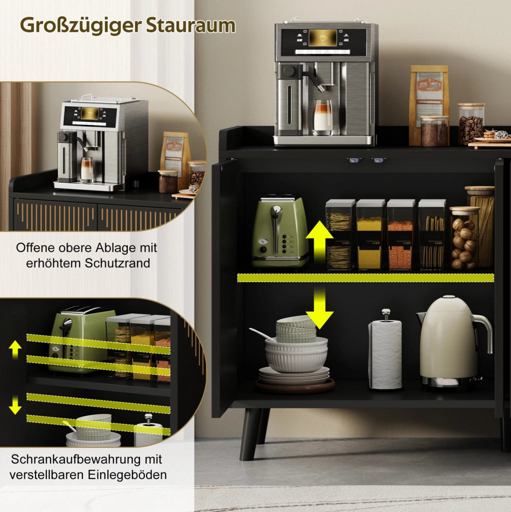Credenza da cucina nera con 4 ante e ripiani regolabili