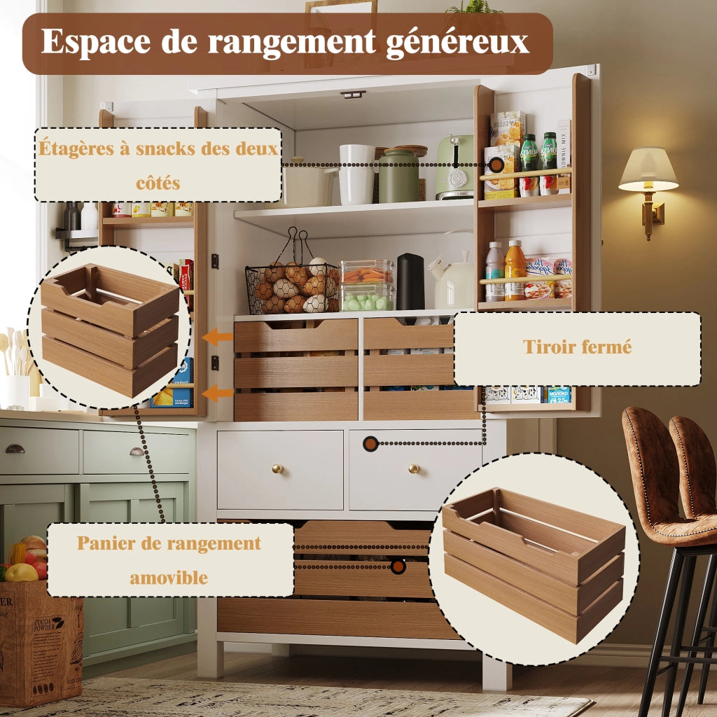 Credenza da Cucina Alta con 2 Ante e 5 Cassetti; Chiusura Magnetica; in MDF; 80x40x140 cm; Bianca