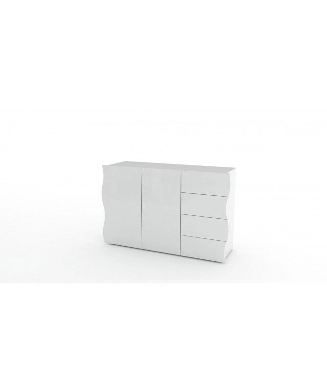 Armadietto ONDA 2 ante + 4 cassetti - bianco laccato lucido