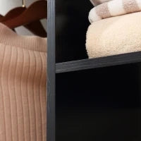 Armadio con 2 Guardaroba, 5 Ripiani e 6 Ruote, in Legno e Alluminio, 120x40x128 cm, Nero