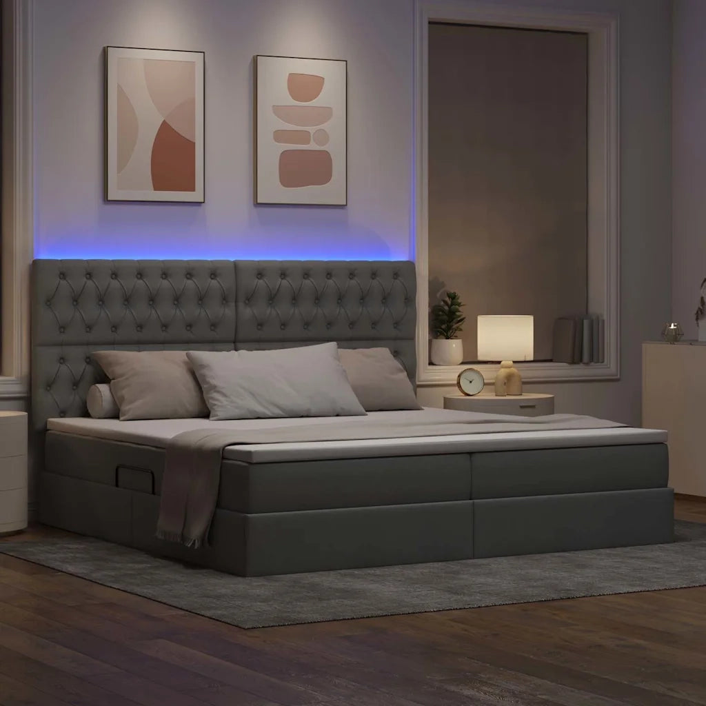 Letto con contenitore e LED con led Grigio chiaro 200 x 200 cm