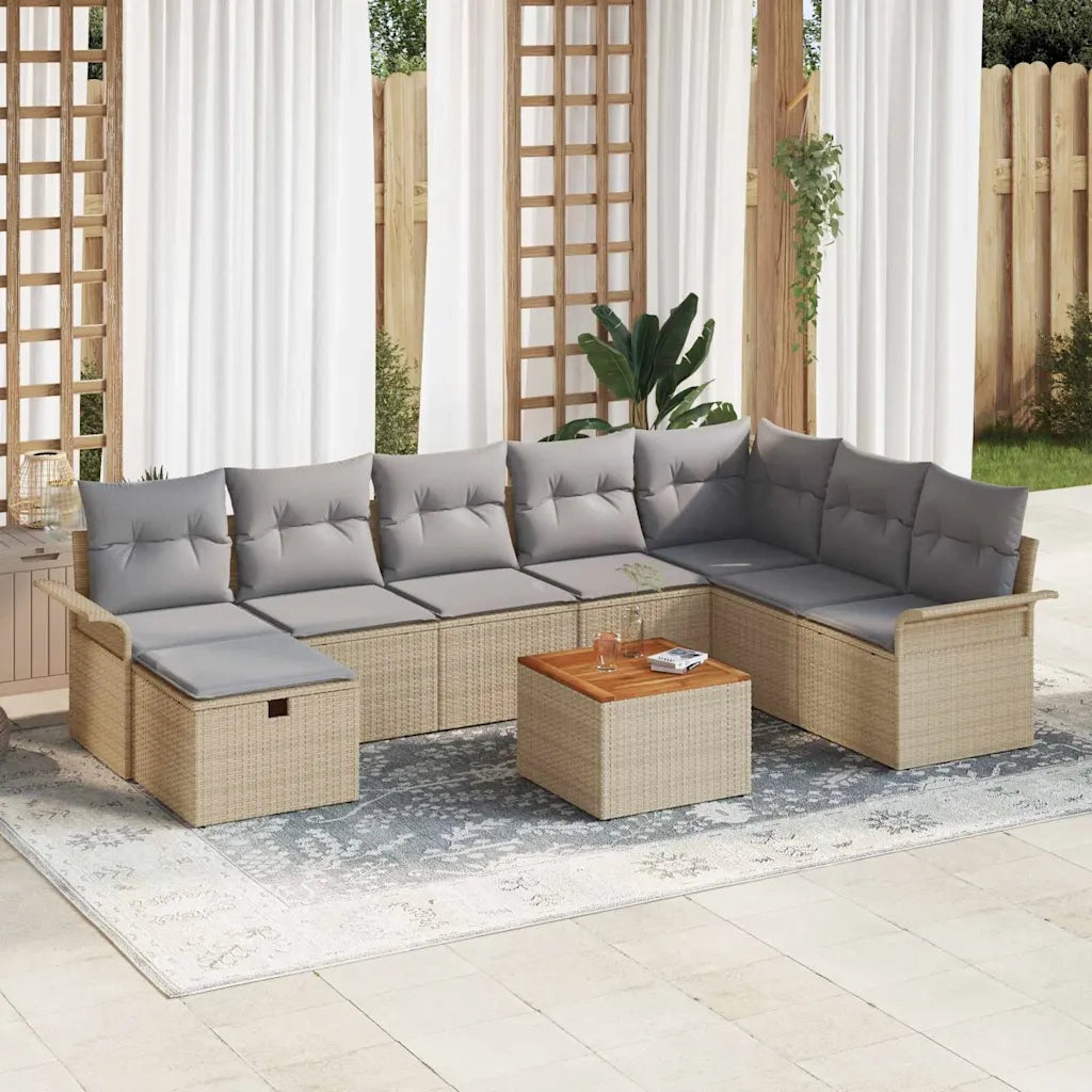 Set Divano da Giardino con cuscino 9 pcs Beige Poly Rattan 3360801