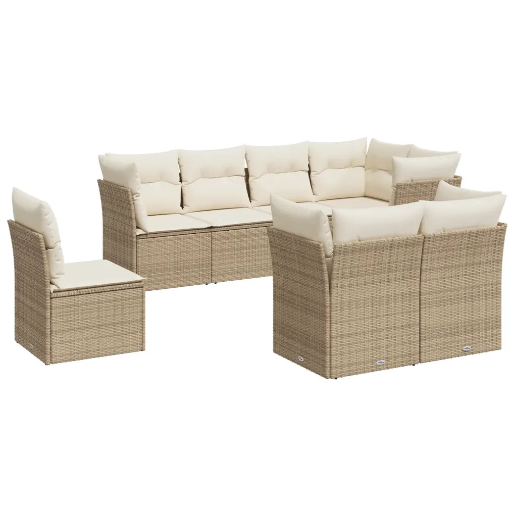 Set Divano da Giardino 8 pz con Cuscini Beige in Polyrattan