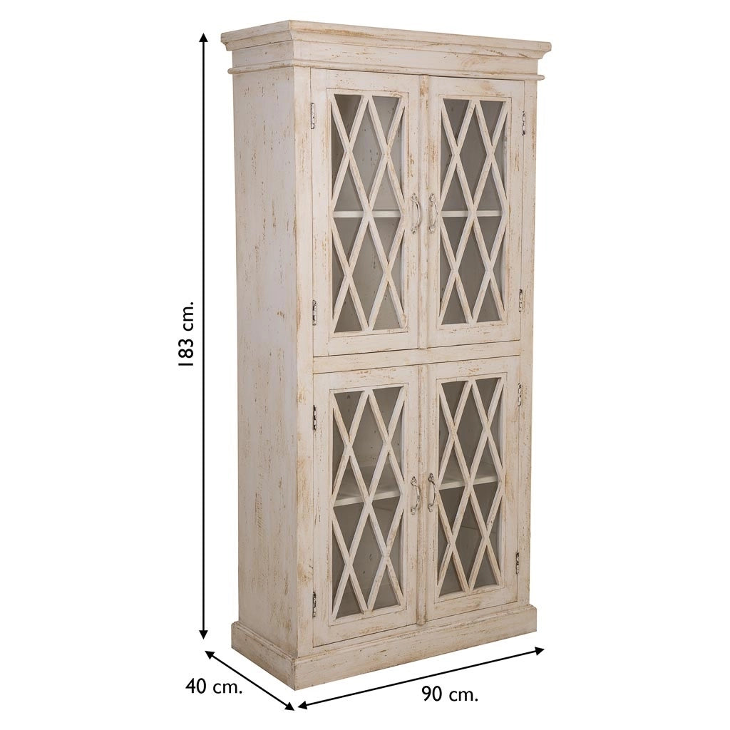 Vetrina in legno e vetro beige fatta a mano 90x40x183