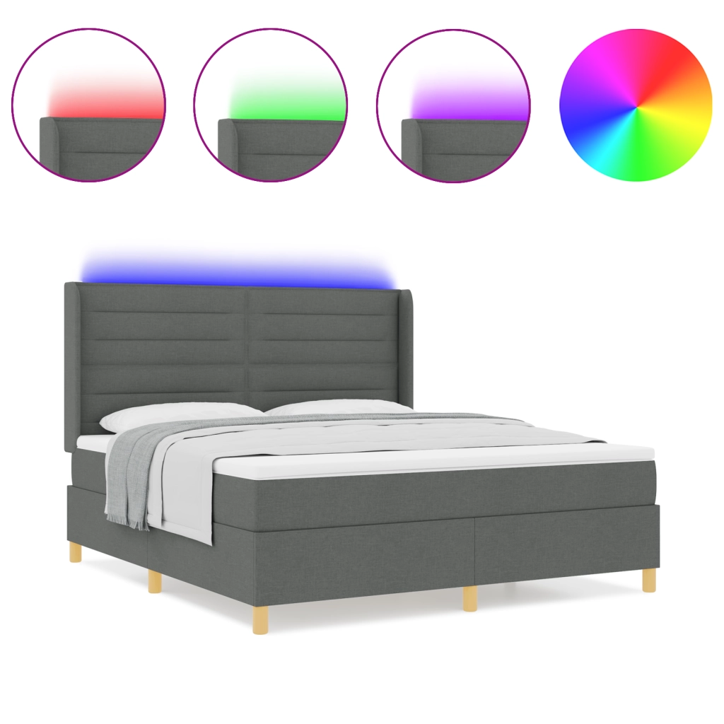Letto a Box con Materasso e LED Grigio Scuro 180x200 cm in Tessuto
