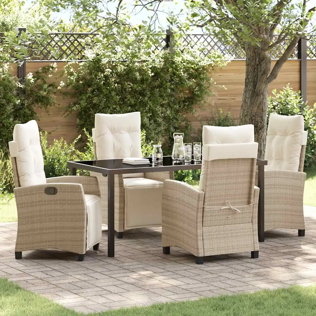 Set da Pranzo per Giardino con cuscino 5 pcs Beige polyrattan 3380445