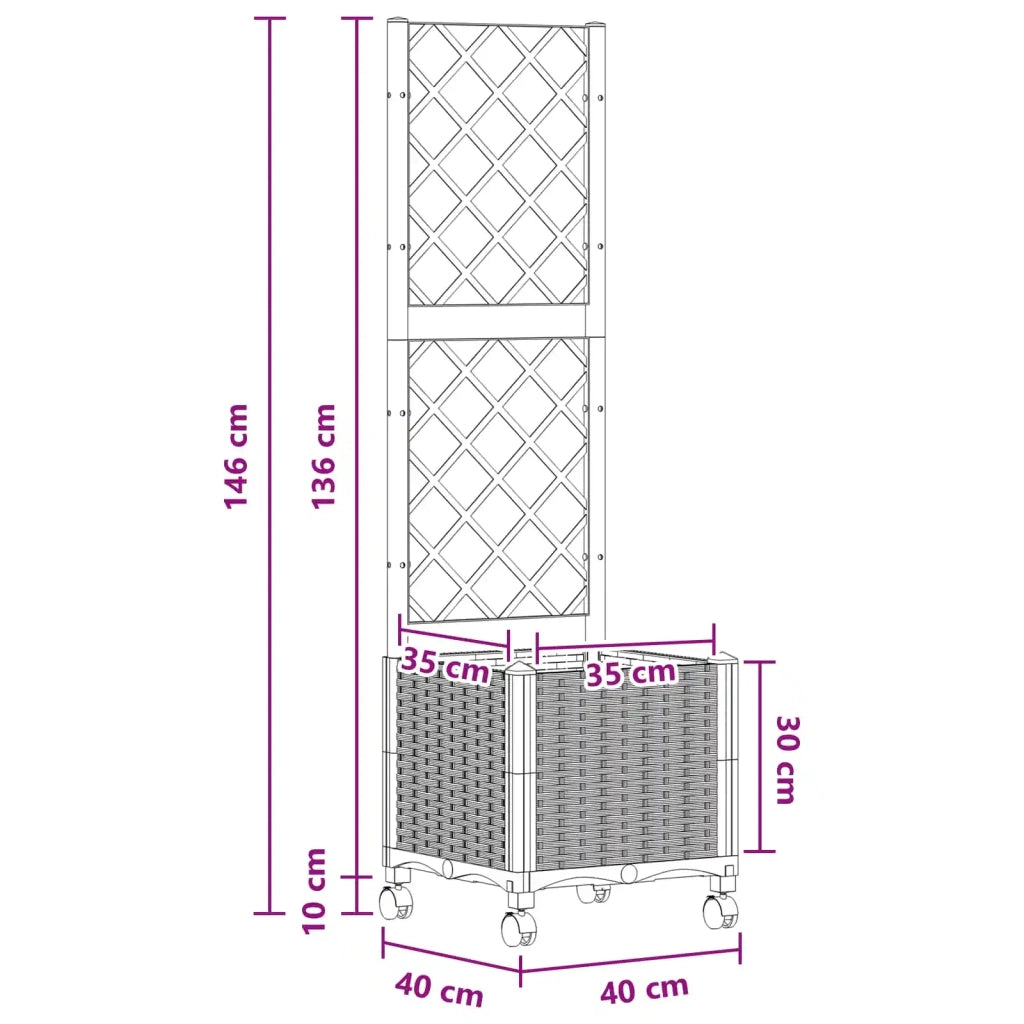 Vaso da giardino con grigliato e ruote Bianco 40 x 40 x 146 cm 3422923