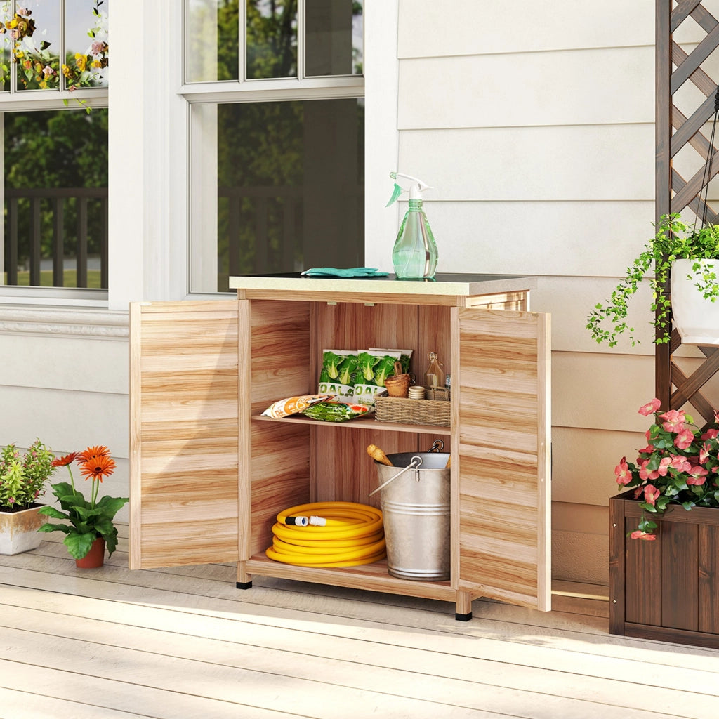 Armadio da Giardino con Ripiano e Banco Lavoro ¨C zephmum ¨C Legno e Acciaio, 79x43x92 cm, Legno