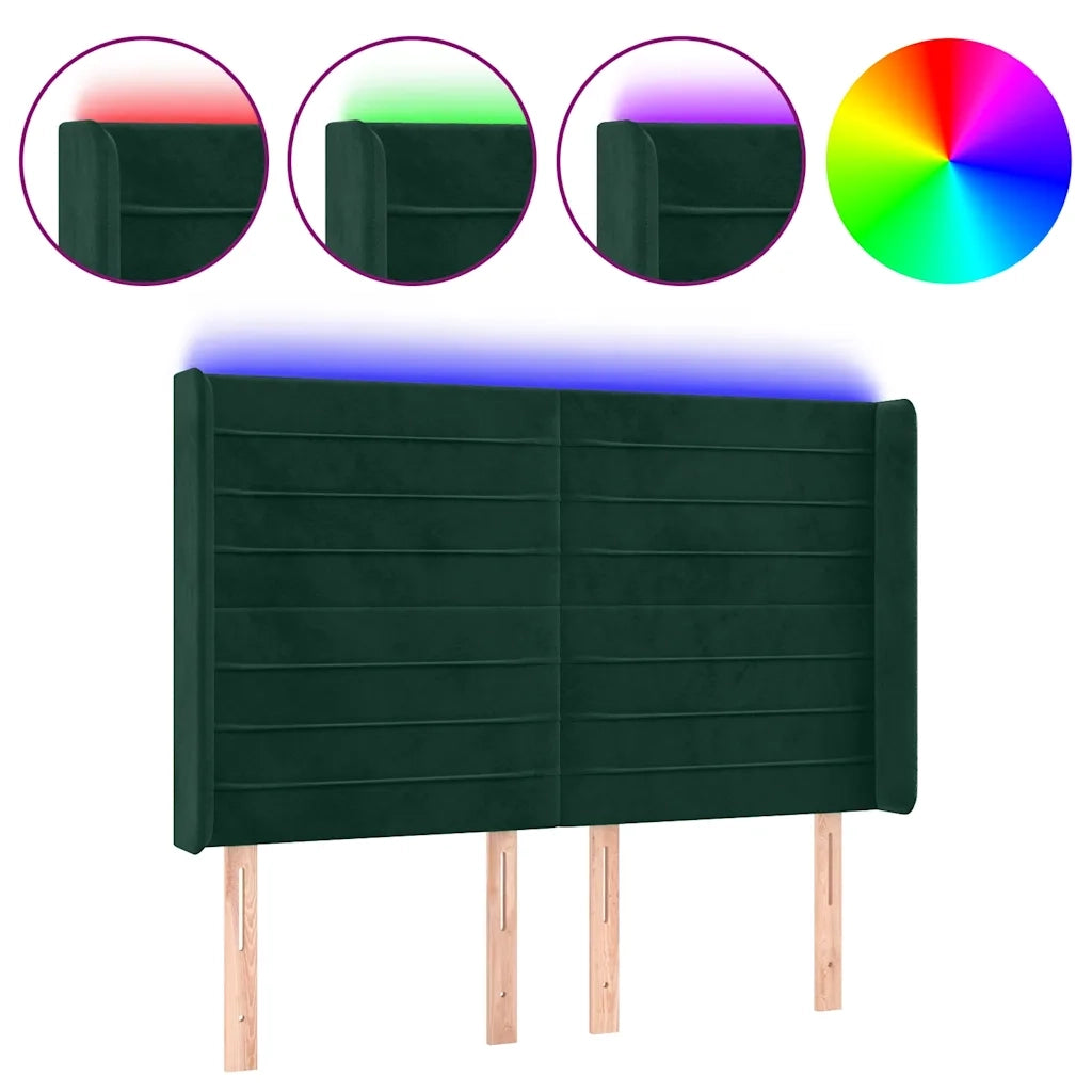 Testiera a LED Verde Scuro 147x16x118/128 cm in Velluto 3124239