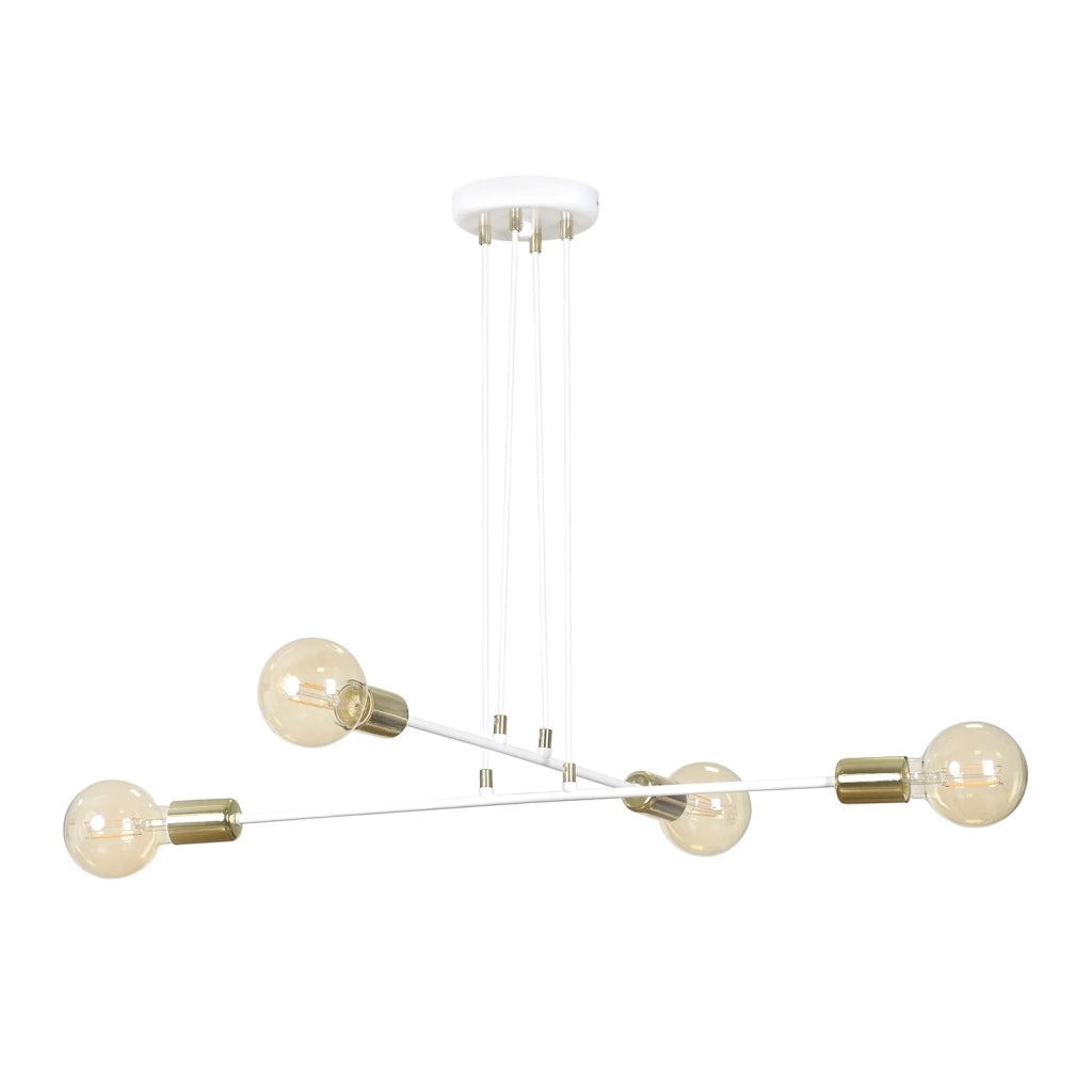 Lampadario Industrial 4 Luci Benzaiten A Bracci In Acciaio Bianco E Oro