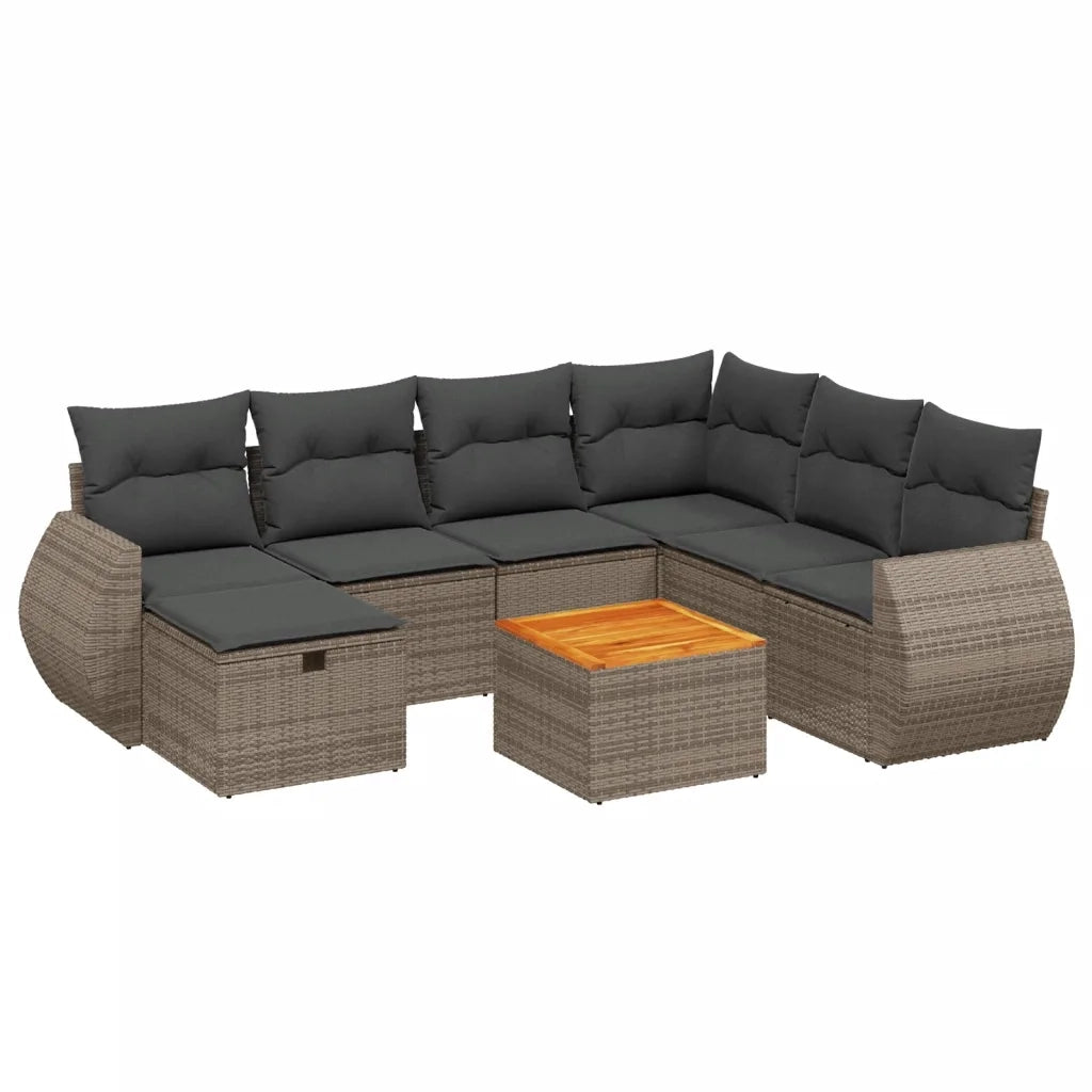 Set Divano da Giardino 8 pz con Cuscini Grigio in Polyrattan