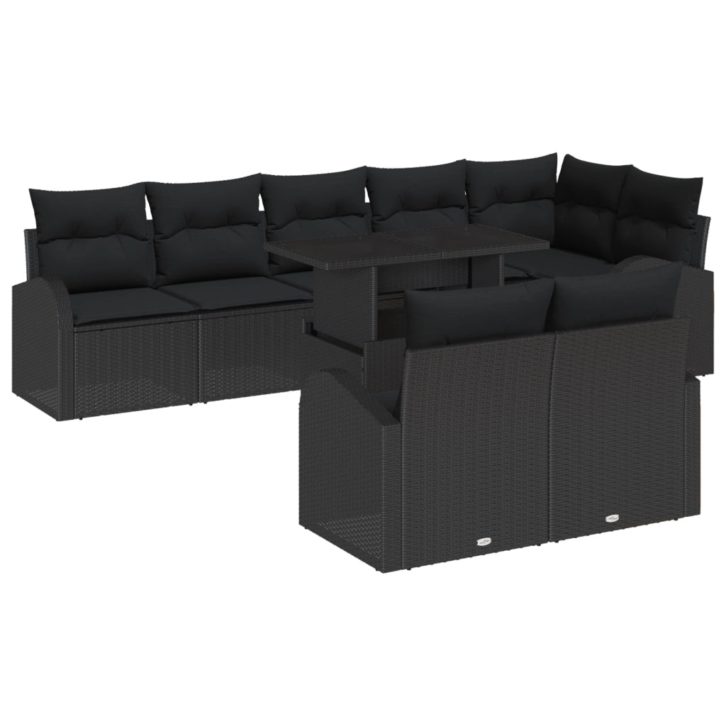 Set Divano da Giardino da 9 Pezzi con Cuscini Nero Rattan Polietilene