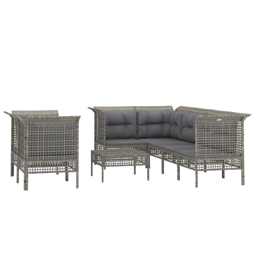 Set di mobili da giardino mobili da esterno set da 8 pezzi con cuscini resina intrecciata grigia 02_0017607