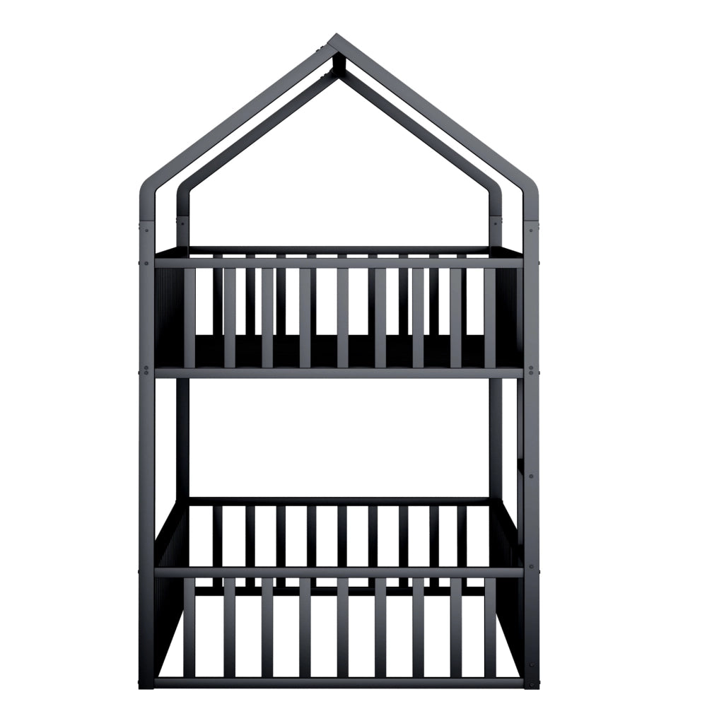 Letto a castello in metallo 90x200 cm con scala frontale e porta apribile; nero