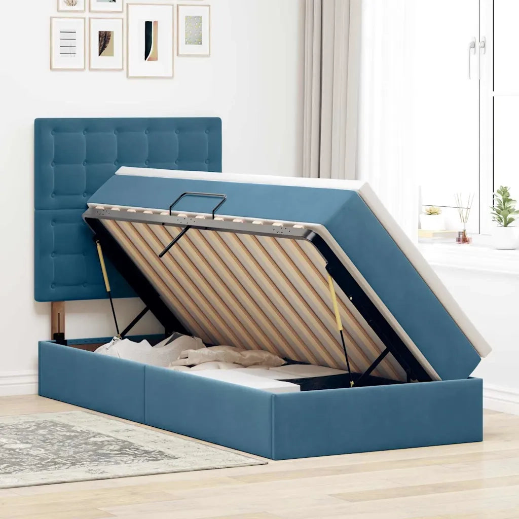 Letto con contenitore e materasso Blu Scuro 100 x 200 cm