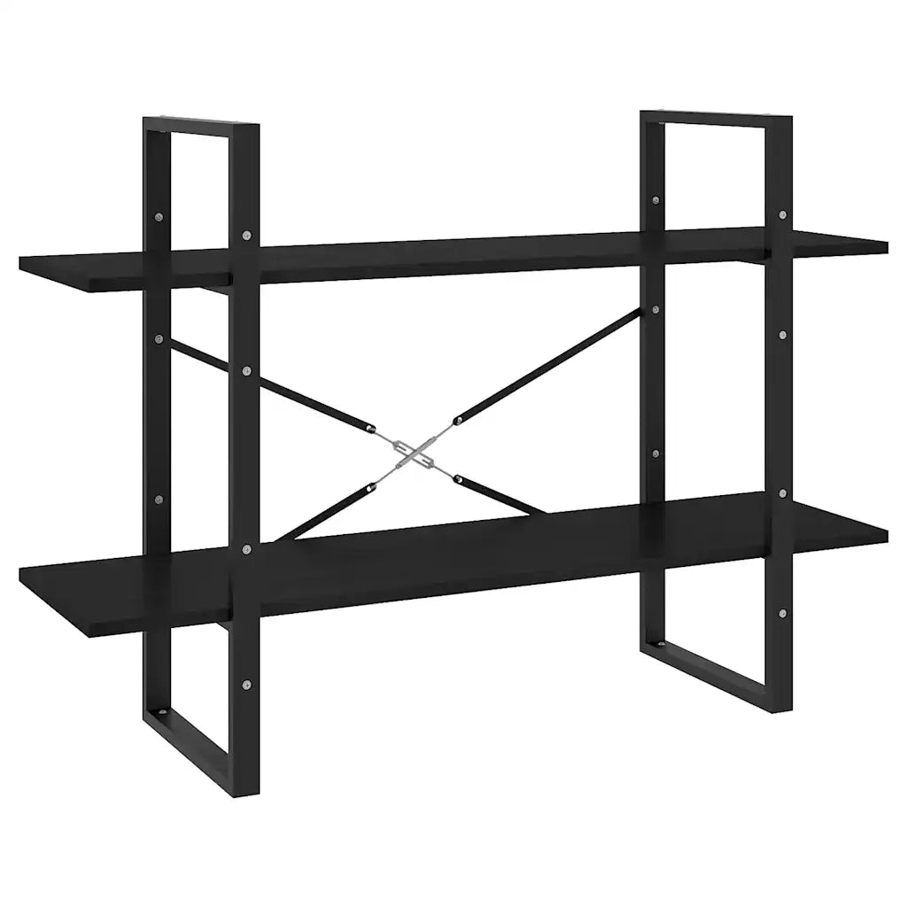 Libreria a 2 Ripiani-Scaffale per Libri-Mobile di Stoccaggio Nera 100x30x70 cm in Massello di Pino