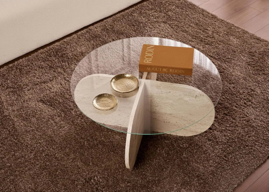 Cugnoli, Tavolino da Salotto Forma Rotondo, 75x75x35h cm Bianco Marmo