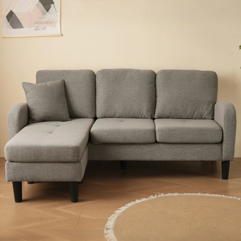 Divano angolare modulare 166x118x77 cm con chaise longue; imbottitura in foam; grigio scuro antico