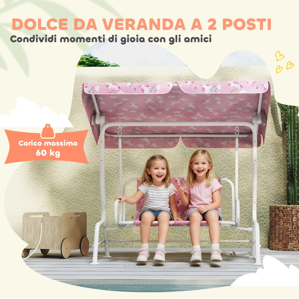 Dondolo per Bambini Altalena da Giardino 2 Posti 112x75x120 cm Rosa