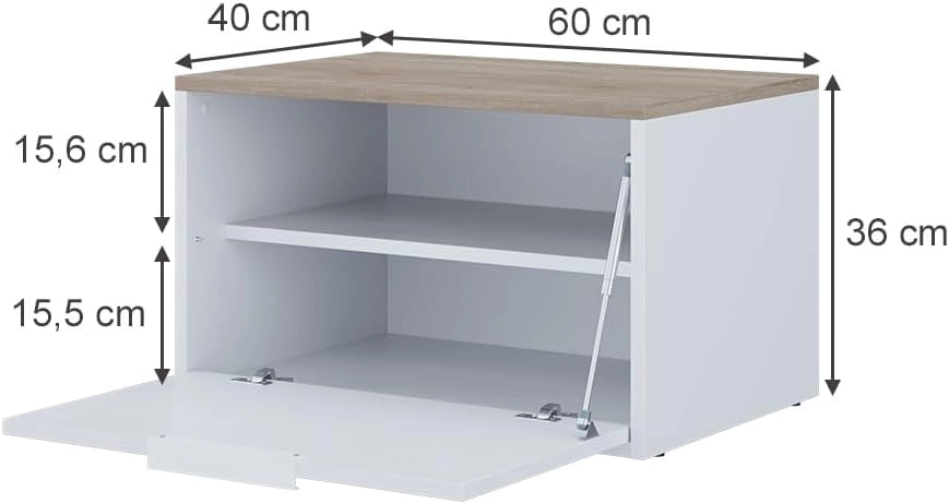 Credenza Betti, Bianco/Sonoma, 60 x 36 cm con porte