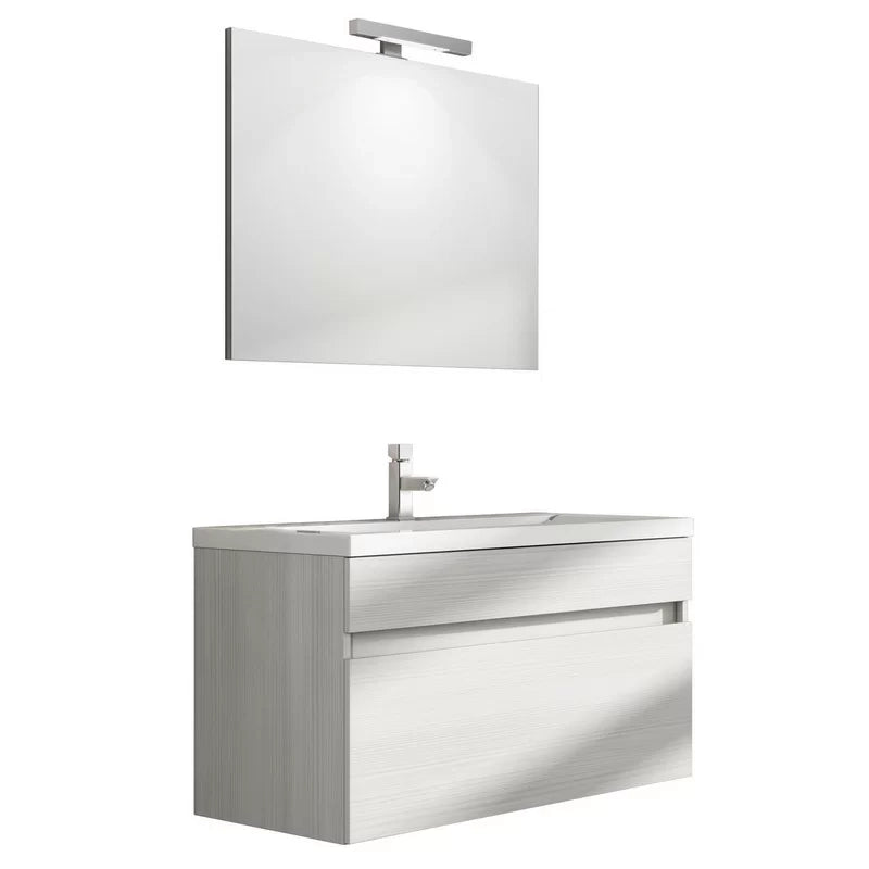 Mobile bagno sospeso perseo larice bianco con lavabo e specchio 90 cm