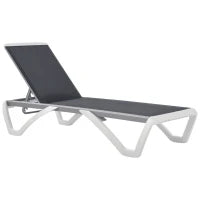 Lettino Prendisole con Schienale Reclinabile e Rotelle Posteriori, 195x67.5x33 cm, Grigio e Bianco