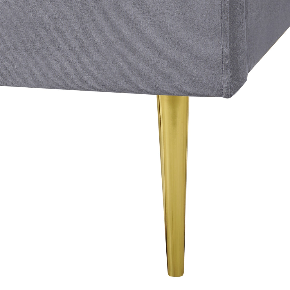 Letto grigio velluto tappezzeria doppia dimensione gambe dorate testiera con rete a doghe 140 x 200 cm design minimalista
