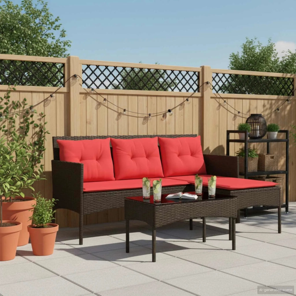 Set Divano da Giardino 2 pcs Marrone e Rosso polyrattan