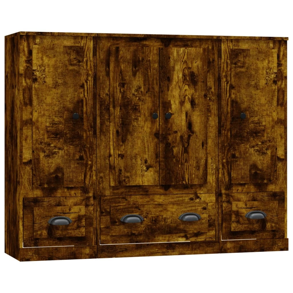Buffet credenza cassettiera armadio mobile contenitore organizer per cucina soggiorno salotto 3 pezzi legno ingegnerizzato marrone 02_0037062