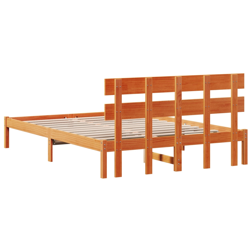 Struttura letto con testata marrone cerato 140x200 cm legno massello di pino