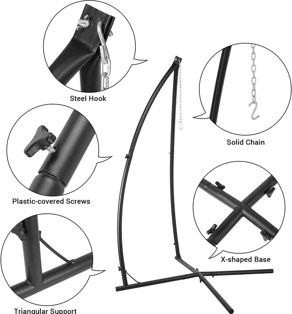 Supporto per Amaca da Giardino, per Amaca Regolabile, Max. 110kg, Supporto per Sedia Amaca in Ferro, per Balcone, Giardino