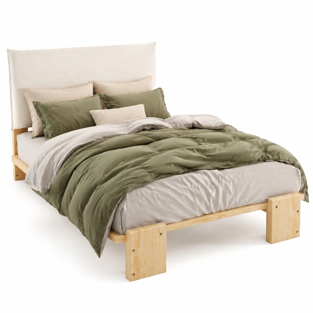 Letto imbottito singolo 90x200 cm naturale con schienale e doghe