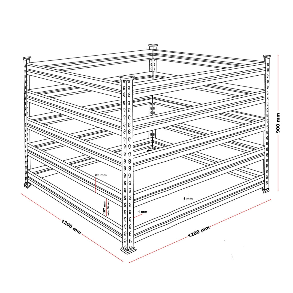 Compostiera da giardino in metallo 120 x 120 x 90 cm per 1300 litri di compost da rifiuti organici