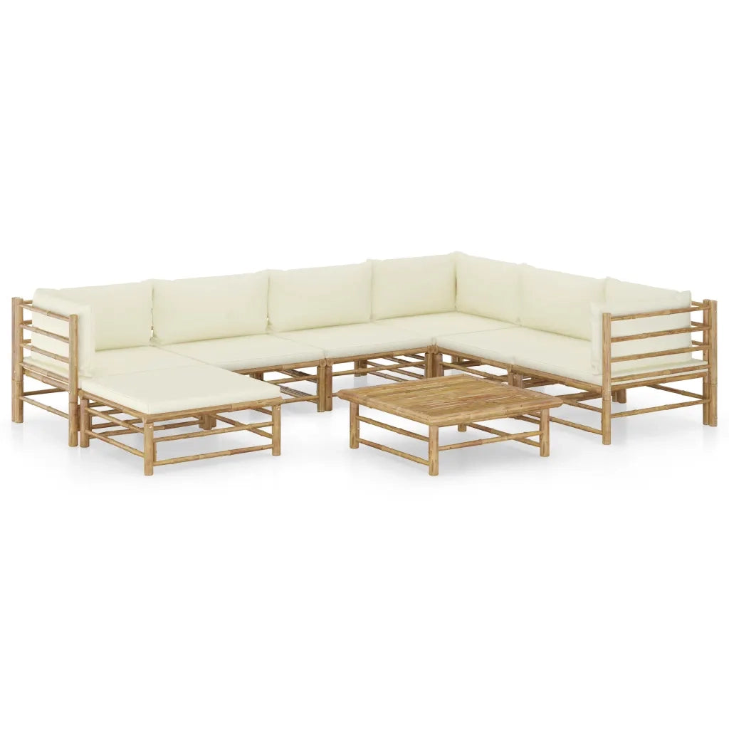 Set Divani da Giardino 8 pz con Cuscini Bianco Crema in BambÃ¹ cod mxl 39995