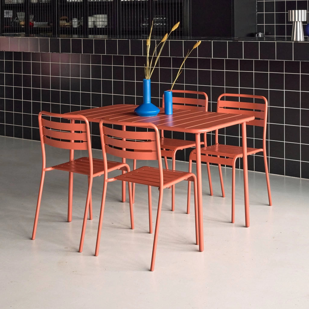 Set tavolo da giardino bistrot in metallo con 4 sedie, 120cm,