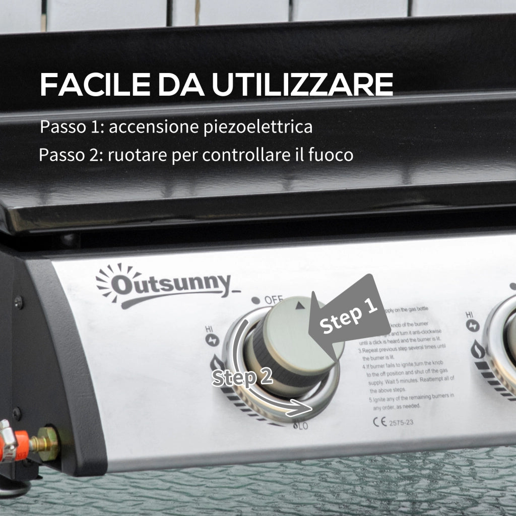 Piastra Barbecue a Gas da Tavolo con 3 Bruciatori ¨C zephmum ¨C Nero 62x46x21cm