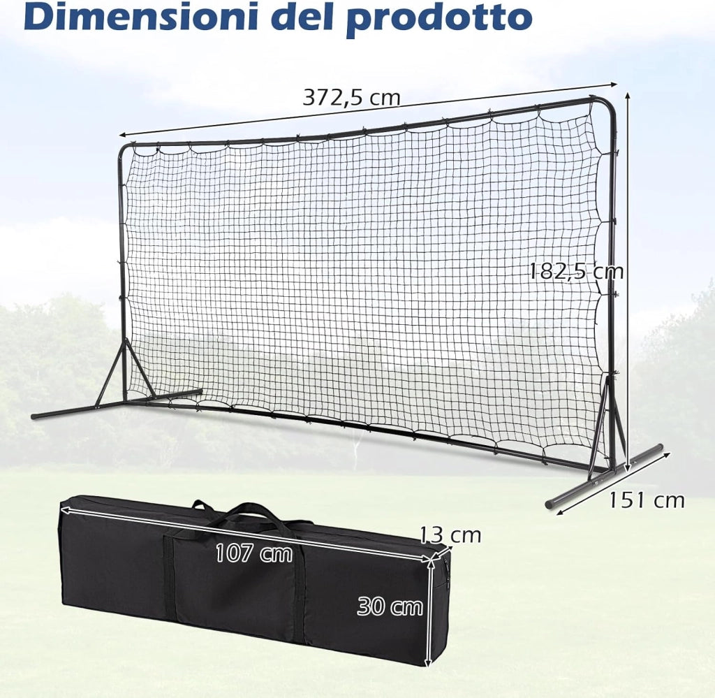 Porta da Calcio Rimbalzanti 372,5 x 182,5 CM, Set di Attrezzature da Calcio con Rete Resistente alle Intemperie, Borsa e 6 Picchetti per Terreno, Cortile e Parco
