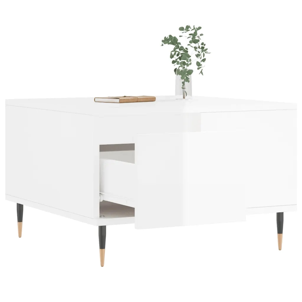 Tavolino Salotto Bianco Lucido 55x55x36,5 cm Legno Multistrato 830750