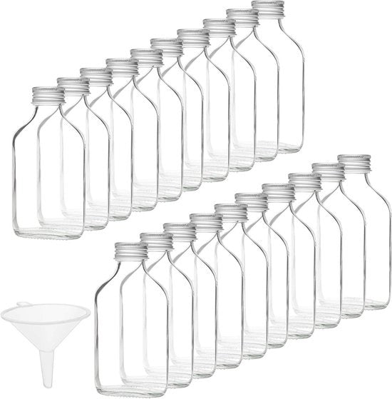 Set di bicchieri in vetro miniatura 100ml con tappi in argento e coperchi (20 pezzi) - Ideali per matrimoni, feste e aperitivi - Liquori, Schnapps, Whisky, Shot.