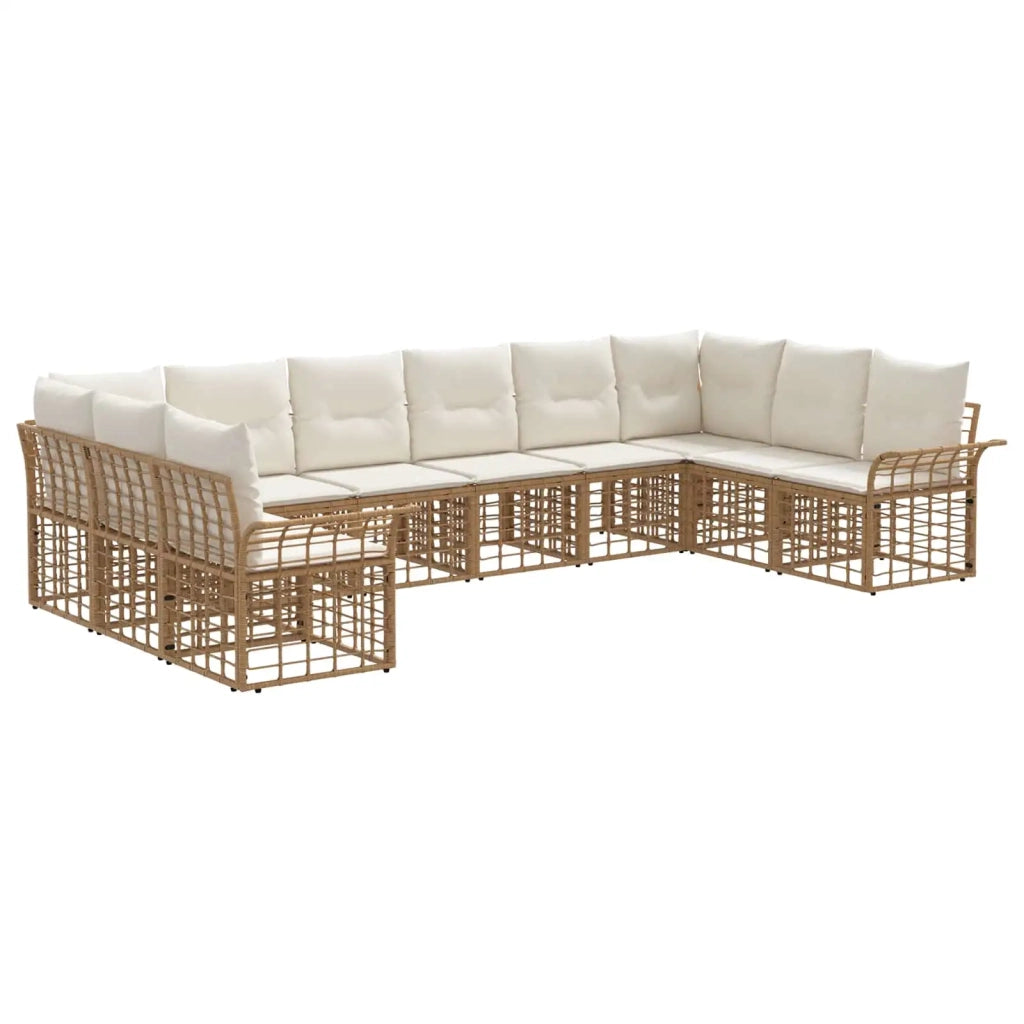 Set di divani da esterno 10 pcs Naturale e Bianco Crema