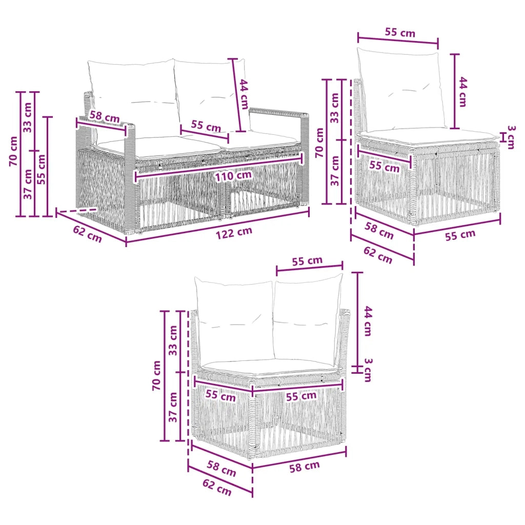 Set Divano da Giardino 7 pz 7-Numero di posti Grigio polyrattan 3435770