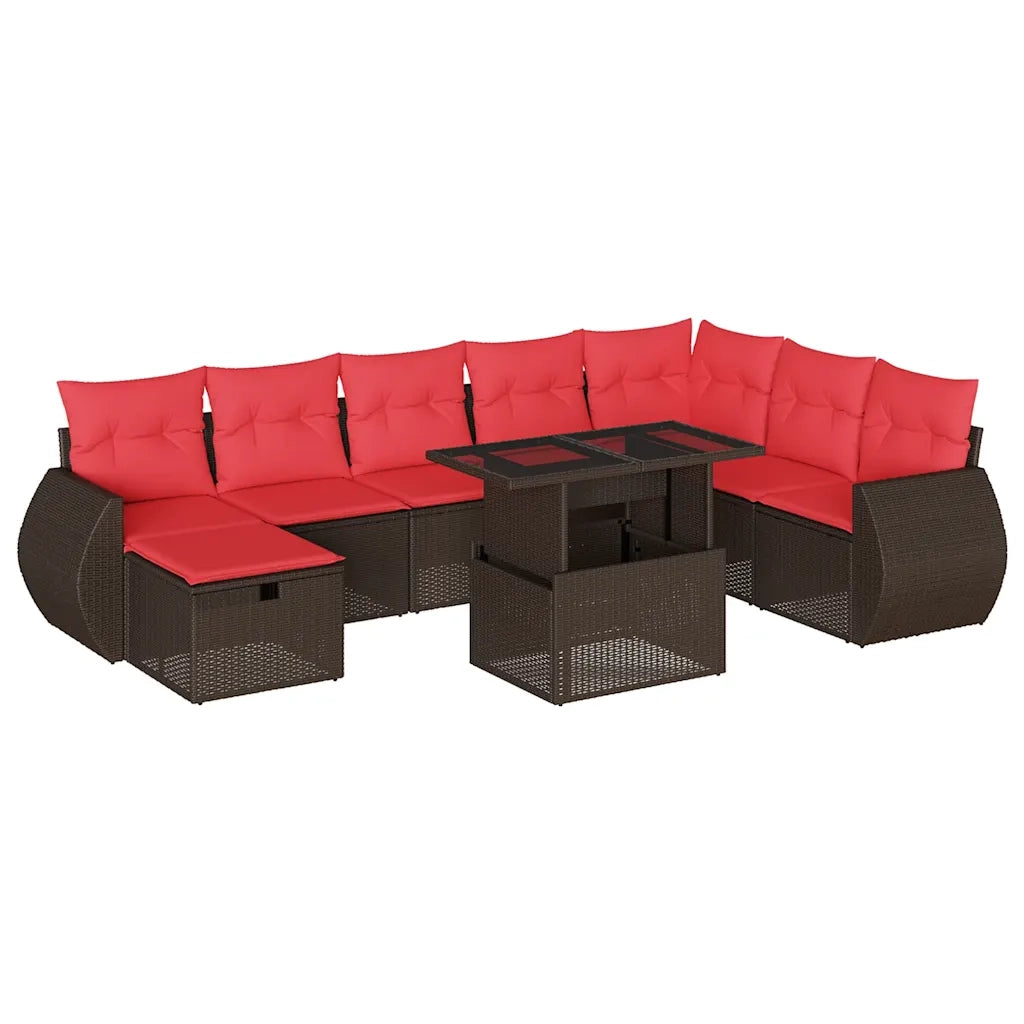 Set Divani da Giardino 9 pz con Cuscini Marrone in Polyrattan 3275194
