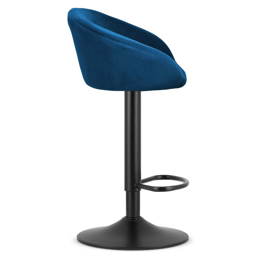 Set di 2 sgabelli bar East in velluto blu e metallo nero